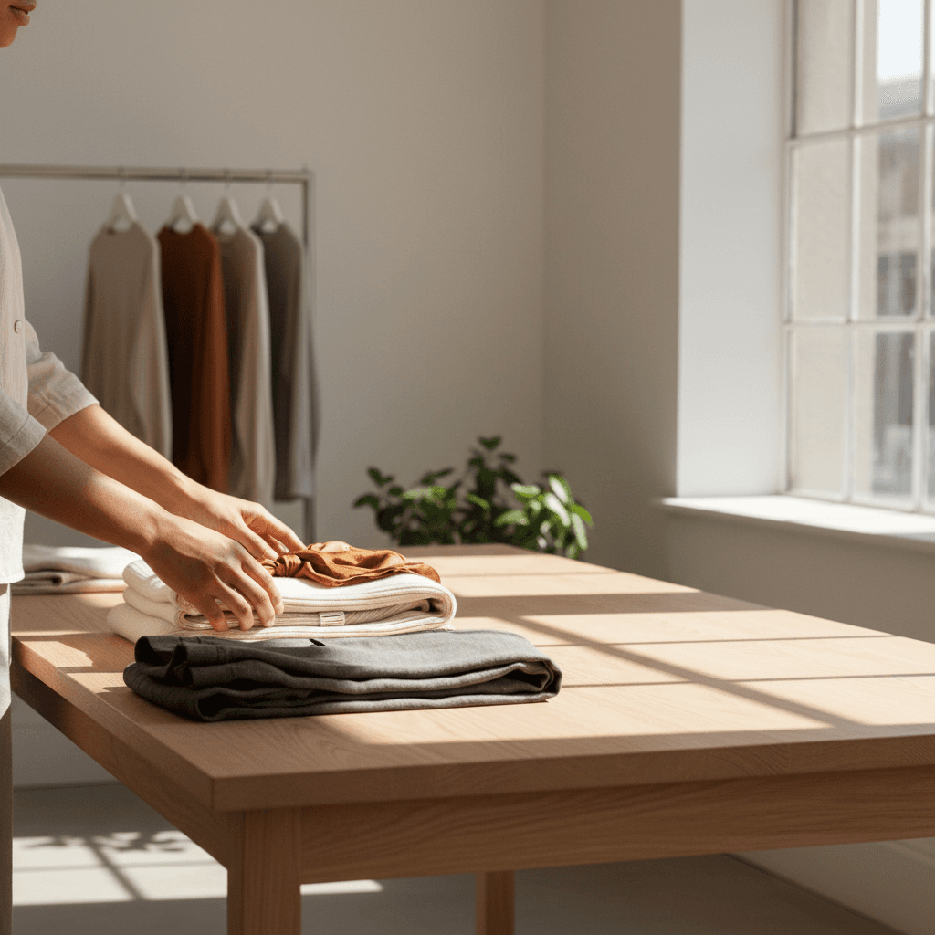 Finished garments arranged in design studio