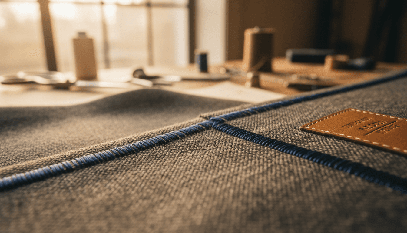 Close-up of hand-stitched seams and tailoring details